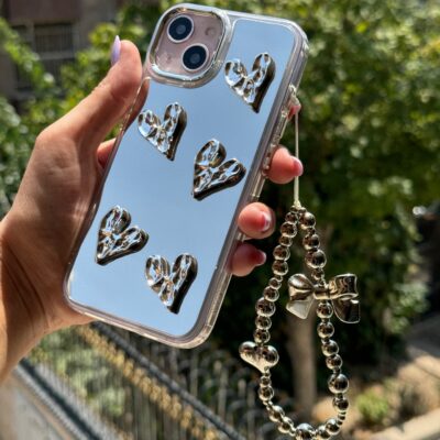 قاب آینه ای قلب کرومی با آویز (کدC1760)