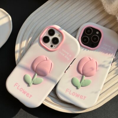 قاب گل لاله صورتی برجسته (کدC1587)