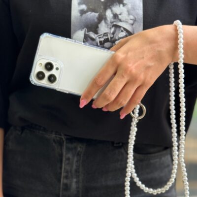 قاب شفاف دو قلاب با بند مرواریدی بلند (کدC1723)