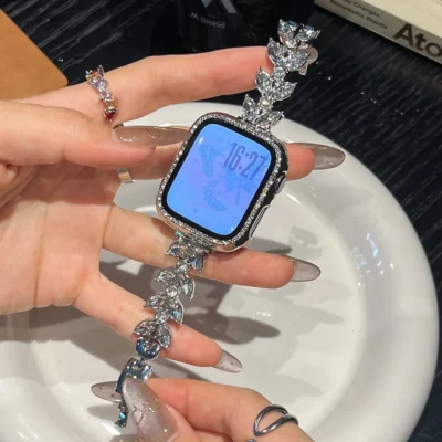 بند اپل واچ Diamond leaf bracelet با گارد نگینی (کدw5072)