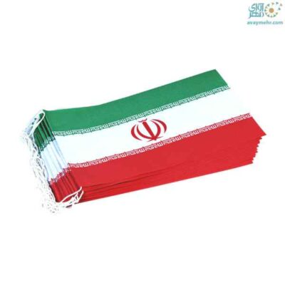 پرچم ایران مستطیلی 14*23 کاغذی 12 عددی ریسه ای متفرقه (بسته 10 ریسه ای)