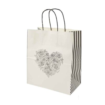 پاکت دسته دار سفید طرح دار سایز 23*26*13(110گرم)